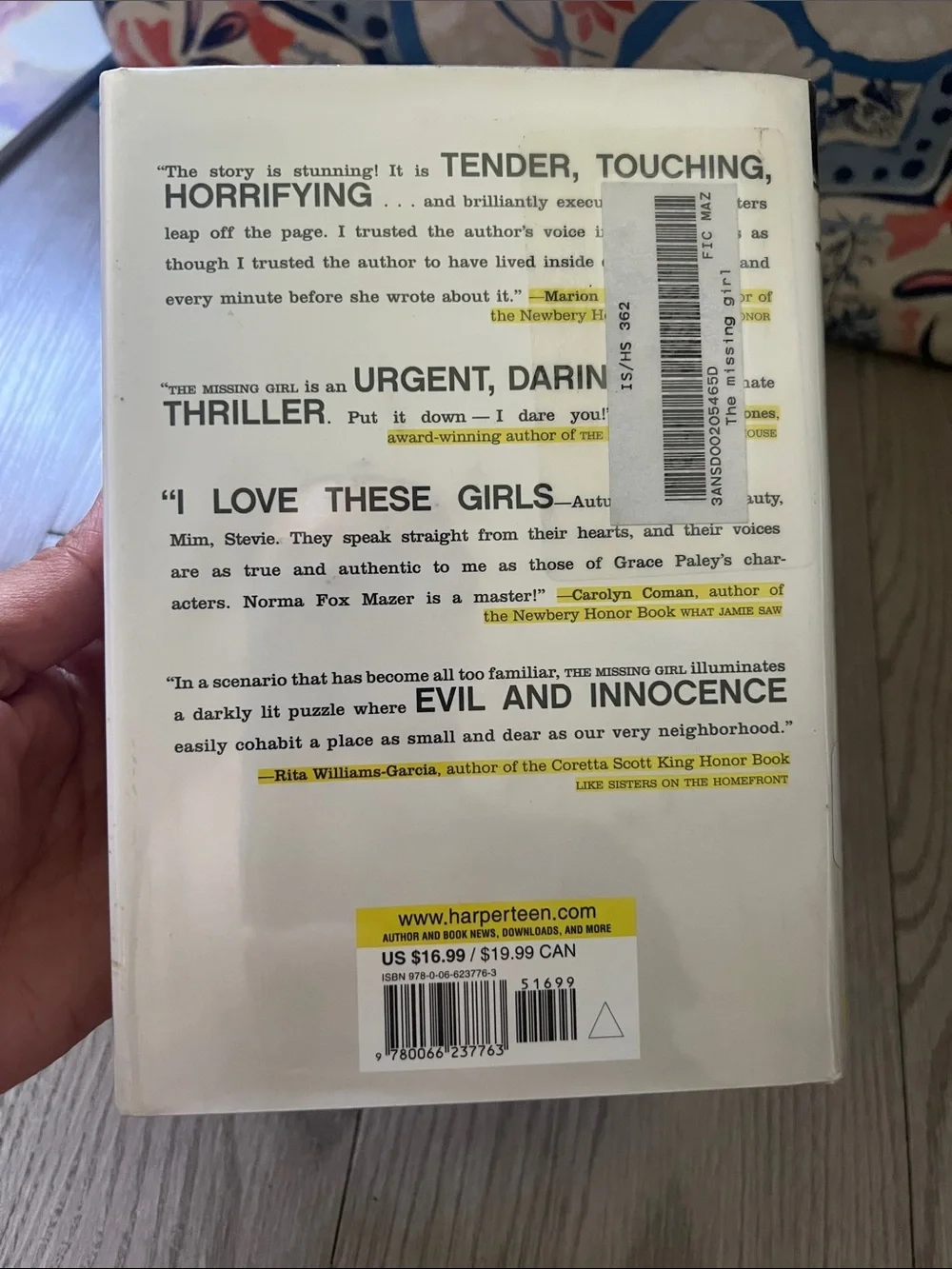 The Missing Girl by Norma Fox Mazer - Yellow/Green Text Hardcover